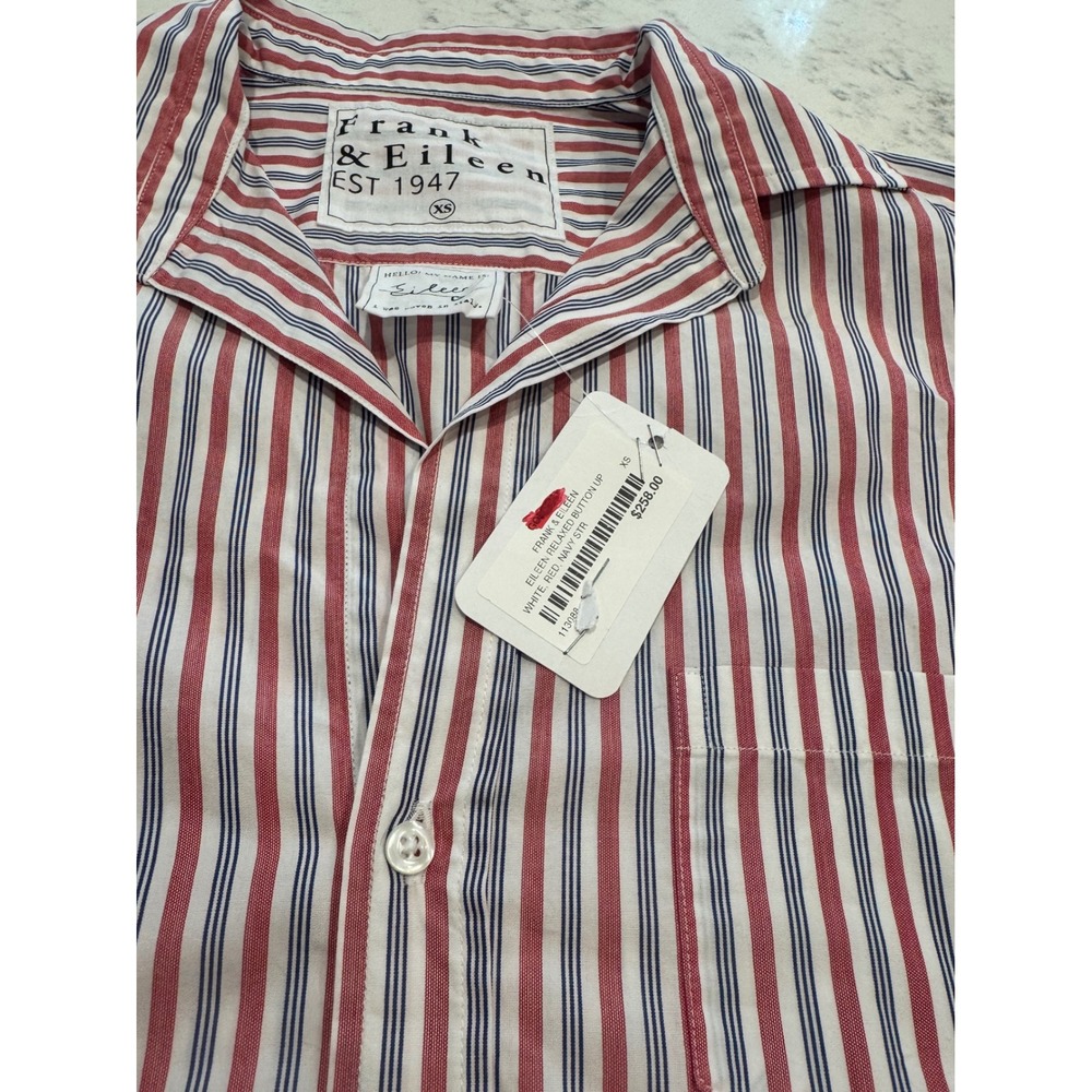 Frank & Eileen The Eileen Relaxed Button Up.Red &Navy Stripe XS NWT! MSRP $258